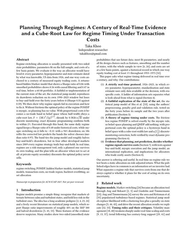 Cover of Planning Through Regimes: A Century of Real-Time Evidence and a Cube-Root Law for Regime Timing Under Transaction Costs