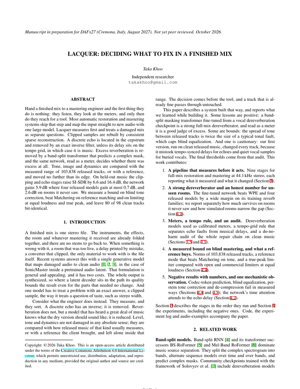 Cover of Lacquer: Deciding What to Fix in a Finished Mix