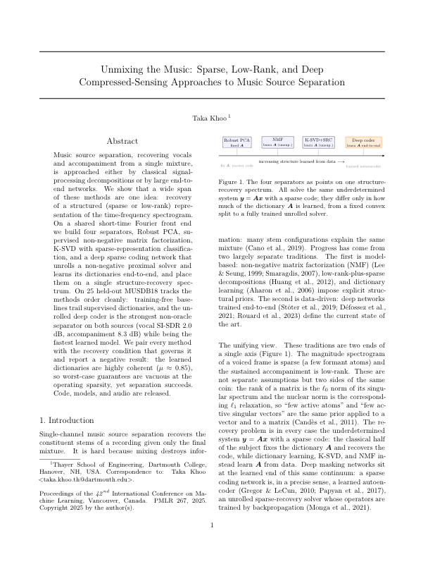 First page of Unmixing the Music: Structured Recovery for Source Separation