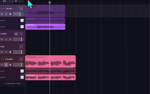 A shared Mozart AI session with two collaborators' tracks and alternate takes
